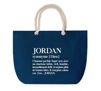 Sac de Plage Bleu avec Anse Corde Jordan Définition - Toile de Coton - Grand Sac de Transport, Sport, Courses & Travail - Idée Cadeau Original Collègue, Anniversaire ou Départ Retraite