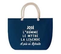 Sac de Plage Bleu avec Anse Corde José Retraite - Toile de Coton - Grand Sac de Transport, Sport, Courses & Travail - Idée Cadeau Original Collègue, Anniversaire ou Départ Retraite