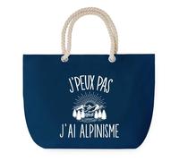 Sac de Plage Bleu avec Anse Corde J'peux Pas Alpinisme - Toile de Coton - Grand Sac de Transport, Sport, Courses & Travail - Idée Cadeau Original Collègue, Anniversaire ou Départ Retraite