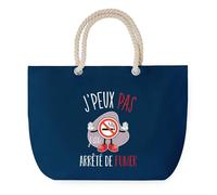 Sac de Plage Bleu avec Anse Corde J'peux Pas Arrêté de Fumer - Toile de Coton - Grand Sac de Transport, Sport, Courses & Travail - Idée Cadeau Original Collègue, Anniversaire ou Départ Retraite