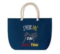 Sac de Plage Bleu avec Anse Corde J'peux Pas Boxe Thai Muay-Thaï - Toile de Coton - Grand Sac de Transport, Sport, Courses & Travail - Idée Cadeau Original Collègue, Anniversaire ou Départ Retraite