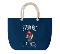 Sac de Plage Bleu avec Anse Corde J'peux Pas Boxe - Toile de Coton - Grand Sac de Transport, Sport, Courses & Travail - Idée Cadeau Original Collègue, Anniversaire ou Départ Retraite