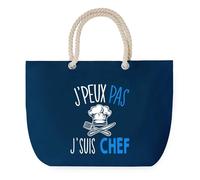 Sac de Plage Bleu avec Anse Corde J'peux Pas Chef Cuisine - Toile de Coton - Grand Sac de Transport, Sport, Courses & Travail - Idée Cadeau Original Collègue, Anniversaire ou Départ Retraite