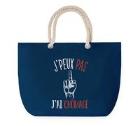 Sac de Plage Bleu avec Anse Corde J'peux Pas Chômage - Toile de Coton - Grand Sac de Transport, Sport, Courses & Travail - Idée Cadeau Original Collègue, Anniversaire ou Départ Retraite