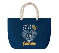 Sac de Plage Bleu avec Anse Corde J'peux Pas Chorale - Toile de Coton - Grand Sac de Transport, Sport, Courses & Travail - Idée Cadeau Original Collègue, Anniversaire ou Départ Retraite