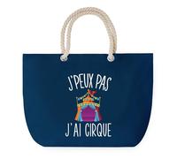 Sac de Plage Bleu avec Anse Corde J'peux Pas Cirque - Toile de Coton - Grand Sac de Transport, Sport, Courses & Travail - Idée Cadeau Original Collègue, Anniversaire ou Départ Retraite