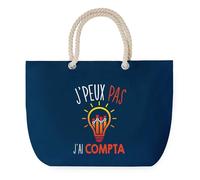 Sac de Plage Bleu avec Anse Corde J'peux Pas Compta - Toile de Coton - Grand Sac de Transport, Sport, Courses & Travail - Idée Cadeau Original Collègue, Anniversaire ou Départ Retraite