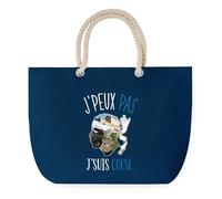 Sac de Plage Bleu avec Anse Corde J'peux Pas Corse - Toile de Coton - Grand Sac de Transport, Sport, Courses & Travail - Idée Cadeau Original Collègue, Anniversaire ou Départ Retraite