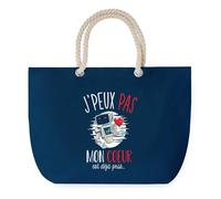 Sac de Plage Bleu avec Anse Corde J'peux Pas Couple Robot Mignon Coeur Déjà Pris - Toile de Coton - Grand Sac de Sport, Courses & Travail - Idée Cadeau Original Collègue, Anniversaire