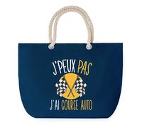 Sac de Plage Bleu avec Anse Corde J'peux Pas Course Auto - Toile de Coton - Grand Sac de Transport, Sport, Courses & Travail - Idée Cadeau Original Collègue, Anniversaire ou Départ Retraite
