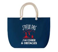 Sac de Plage Bleu avec Anse Corde J'peux Pas Course d'Obstacles - Toile de Coton - Grand Sac de Transport, Sport, Courses & Travail - Idée Cadeau Original Collègue, Anniversaire ou Départ Retraite