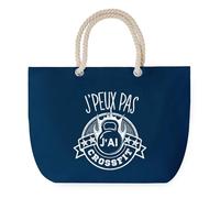 Sac de Plage Bleu avec Anse Corde J'peux Pas Crossfit Kettlebell - Toile de Coton - Grand Sac de Transport, Sport, Courses & Travail - Idée Cadeau Original Collègue, Anniversaire ou Départ Retraite