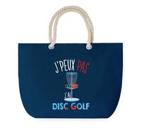 Sac de Plage Bleu avec Anse Corde J'peux Pas Disc Golf - Toile de Coton - Grand Sac de Transport, Sport, Courses & Travail - Idée Cadeau Original Collègue, Anniversaire ou Départ Retraite