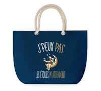 Sac de Plage Bleu avec Anse Corde J'peux Pas Étoiles Astrologie - Toile de Coton - Grand Sac de Transport, Sport, Courses & Travail - Idée Cadeau Original Collègue, Anniversaire ou Départ Retraite