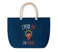 Sac de Plage Bleu avec Anse Corde J'peux Pas Finance - Toile de Coton - Grand Sac de Transport, Sport, Courses & Travail - Idée Cadeau Original Collègue, Anniversaire ou Départ Retraite