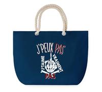 Sac de Plage Bleu avec Anse Corde J'peux Pas Je t'aime pas - Toile de Coton - Grand Sac de Transport, Sport, Courses & Travail - Idée Cadeau Original Collègue, Anniversaire ou Départ Retraite