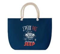 Sac de Plage Bleu avec Anse Corde J'peux Pas Jeep - Toile de Coton - Grand Sac de Transport, Sport, Courses & Travail - Idée Cadeau Original Collègue, Anniversaire ou Départ Retraite