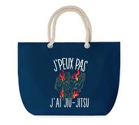 Sac de Plage Bleu avec Anse Corde J'peux Pas Jiu Jitsu - Toile de Coton - Grand Sac de Transport, Sport, Courses & Travail - Idée Cadeau Original Collègue, Anniversaire ou Départ Retraite
