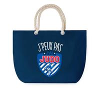 Sac de Plage Bleu avec Anse Corde J'peux Pas Judo - Toile de Coton - Grand Sac de Transport, Sport, Courses & Travail - Idée Cadeau Original Collègue, Anniversaire ou Départ Retraite
