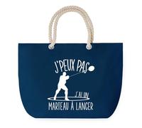 Sac de Plage Bleu avec Anse Corde J'peux Pas Lancer du Marteau - Toile de Coton - Grand Sac de Transport, Sport, Courses & Travail - Idée Cadeau Original Collègue, Anniversaire ou Départ Retraite