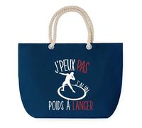 Sac de Plage Bleu avec Anse Corde J'peux Pas Lancer du Poids - Toile de Coton - Grand Sac de Transport, Sport, Courses & Travail - Idée Cadeau Original Collègue, Anniversaire ou Départ Retraite
