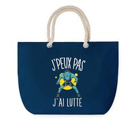 Sac de Plage Bleu avec Anse Corde J'peux Pas Lutte - Toile de Coton - Grand Sac de Transport, Sport, Courses & Travail - Idée Cadeau Original Collègue, Anniversaire ou Départ Retraite