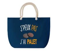 Sac de Plage Bleu avec Anse Corde J'peux Pas Palet - Toile de Coton - Grand Sac de Transport, Sport, Courses & Travail - Idée Cadeau Original Collègue, Anniversaire ou Départ Retraite