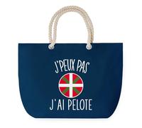 Sac de Plage Bleu avec Anse Corde J'peux Pas Pelote Basque - Toile de Coton - Grand Sac de Transport, Sport, Courses & Travail - Idée Cadeau Original Collègue, Anniversaire ou Départ Retraite