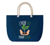 Sac de Plage Bleu avec Anse Corde J'peux Pas Permaculture - Toile de Coton - Grand Sac de Transport, Sport, Courses & Travail - Idée Cadeau Original Collègue, Anniversaire ou Départ Retraite