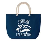 Sac de Plage Bleu avec Anse Corde J'peux Pas Plongeon - Toile de Coton - Grand Sac de Transport, Sport, Courses & Travail - Idée Cadeau Original Collègue, Anniversaire ou Départ Retraite