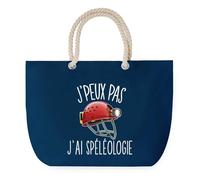 Sac de Plage Bleu avec Anse Corde J'peux Pas Spéléologie - Toile de Coton - Grand Sac de Transport, Sport, Courses & Travail - Idée Cadeau Original Collègue, Anniversaire ou Départ Retraite