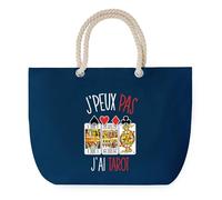 Sac de Plage Bleu avec Anse Corde J'peux Pas Tarot - Toile de Coton - Grand Sac de Transport, Sport, Courses & Travail - Idée Cadeau Original Collègue, Anniversaire ou Départ Retraite