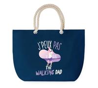 Sac de Plage Bleu avec Anse Corde J'peux Pas The Walking Dad - Toile de Coton - Grand Sac de Transport, Sport, Courses & Travail - Idée Cadeau Original Collègue, Anniversaire ou Départ Retraite