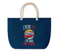 Sac de Plage Bleu avec Anse Corde J'peux Pas Van - Toile de Coton - Grand Sac de Transport, Sport, Courses & Travail - Idée Cadeau Original Collègue, Anniversaire ou Départ Retraite