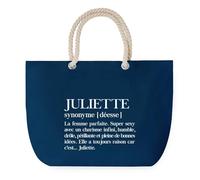 Sac de Plage Bleu avec Anse Corde Juliette Définition - Toile de Coton - Grand Sac de Transport, Sport, Courses & Travail - Idée Cadeau Original Collègue, Anniversaire ou Départ Retraite
