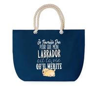 Sac de Plage Bleu avec Anse Corde Labrador Travailler Dur pour mon Chien - Toile de Coton - Grand Sac de Transport, Sport, Courses & Travail - Idée Cadeau Original Collègue, Anniversaire