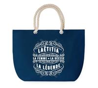Sac de Plage Bleu avec Anse Corde Laëtitia Déesse Légende - Toile de Coton - Grand Sac de Transport, Sport, Courses & Travail - Idée Cadeau Original Collègue, Anniversaire ou Départ Retraite