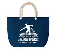 Sac de Plage Bleu avec Anse Corde Lancer du Disque Légende Humour Geek - Toile de Coton - Grand Sac de Transport, Sport, Courses & Travail - Idée Cadeau Original Collègue, Anniversaire