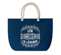 Sac de Plage Bleu avec Anse Corde Léa Déesse Légende - Toile de Coton - Grand Sac de Transport, Sport, Courses & Travail - Idée Cadeau Original Collègue, Anniversaire ou Départ Retraite