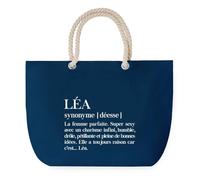 Sac de Plage Bleu avec Anse Corde Léa Définition - Toile de Coton - Grand Sac de Transport, Sport, Courses & Travail - Idée Cadeau Original Collègue, Anniversaire ou Départ Retraite