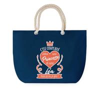 Sac de Plage Bleu avec Anse Corde Léa Princesse - Toile de Coton - Grand Sac de Transport, Sport, Courses & Travail - Idée Cadeau Original Collègue, Anniversaire ou Départ Retraite
