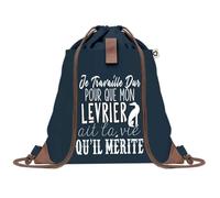 Sac de Plage Bleu avec Anse Corde Lévrier Travailler Dur pour mon Chien - Toile de Coton - Grand Sac de Transport, Sport, Courses & Travail - Idée Cadeau Original Collègue, Anniversaire