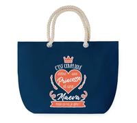 Sac de Plage Bleu avec Anse Corde Maeva Princesse - Toile de Coton - Grand Sac de Transport, Sport, Courses & Travail - Idée Cadeau Original Collègue, Anniversaire ou Départ Retraite