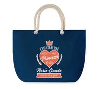 Sac de Plage Bleu avec Anse Corde Marie-Claude Princesse - Toile de Coton - Grand Sac de Transport, Sport, Courses & Travail - Idée Cadeau Original Collègue, Anniversaire ou Départ Retraite