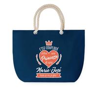Sac de Plage Bleu avec Anse Corde Marie-José Princesse - Toile de Coton - Grand Sac de Transport, Sport, Courses & Travail - Idée Cadeau Original Collègue, Anniversaire ou Départ Retraite