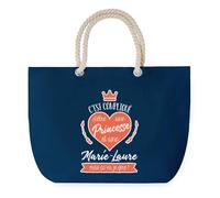 Sac de Plage Bleu avec Anse Corde Marie-Laure Princesse - Toile de Coton - Grand Sac de Transport, Sport, Courses & Travail - Idée Cadeau Original Collègue, Anniversaire ou Départ Retraite