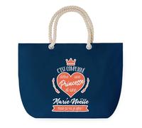 Sac de Plage Bleu avec Anse Corde Marie-Noëlle Princesse - Toile de Coton - Grand Sac de Transport, Sport, Courses & Travail - Idée Cadeau Original Collègue, Anniversaire ou Départ Retraite