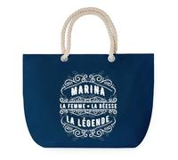 Sac de Plage Bleu avec Anse Corde Marina Déesse Légende - Toile de Coton - Grand Sac de Transport, Sport, Courses & Travail - Idée Cadeau Original Collègue, Anniversaire ou Départ Retraite