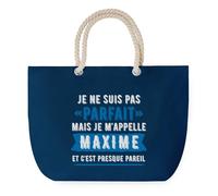 Sac de Plage Bleu avec Anse Corde Maxime Parfait - Toile de Coton - Grand Sac de Transport, Sport, Courses & Travail - Idée Cadeau Original Collègue, Anniversaire ou Départ Retraite