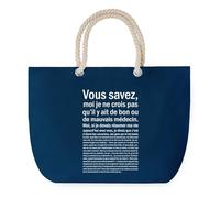 Sac de Plage Bleu avec Anse Corde Médecin Bon ou de Mauvais - Toile de Coton - Grand Sac de Transport, Sport, Courses & Travail - Idée Cadeau Original Collègue, Anniversaire ou Départ Retraite